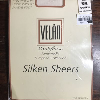 Velan Light Support BONE Queen Pantyhose European Silken Sheers w/ Spandex