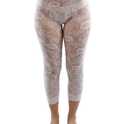 WHITE FLORAL LACE CAPRI LENGTH STRETCHY TIGHTS