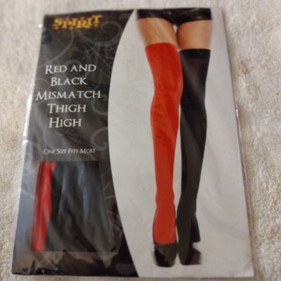 NEW Women's Red and Black Mismatch Thigh High Stockings One size