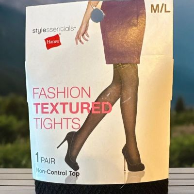 Hanes Style Essentials Fashion Textured Tights Black Non-Control Top M/L {Iii}