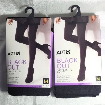 2 Pairs Apt. 9 Blackout Opaque Black Control-Top Tights - Size Medium