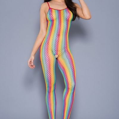 sexy MUSIC LEGS rainbow FOOTLESS fishnet CROCHLESS stripe NET open BODY stocking