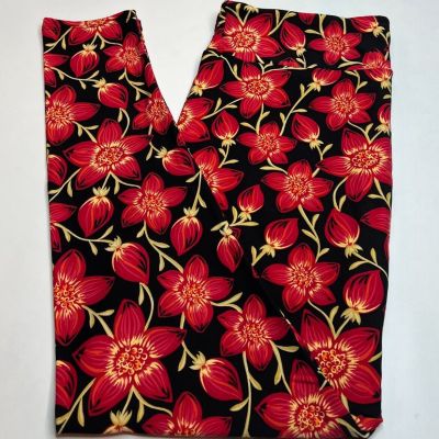 NEW LuLaRoe TC2 Leggings BLACK RED Floral Flower Nature TROPICAL Romantic Vine