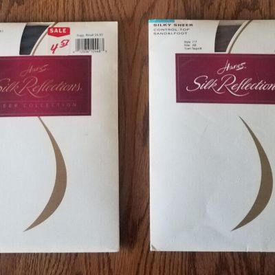 Two Vintage Hanes Silk Reflections Pantyhose Classic Navy And Town Taupe Size AB