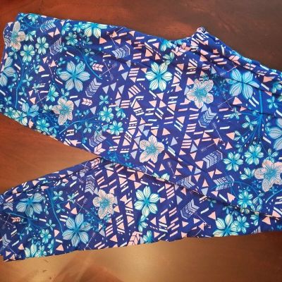 LuLaRoe Leggings OS, Blue/Pink Floral Geometric, NWT