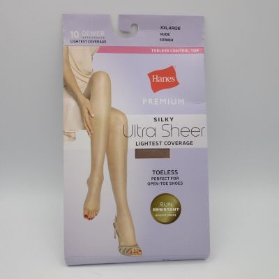 Hanes Premium Silky Ultra Sheer Lightest Coverage Toeless Pantyhose Nude XXLarge