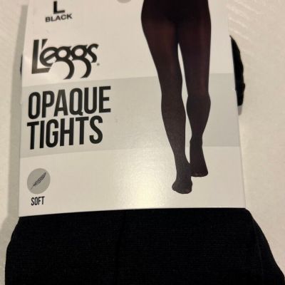 L’eggs Womens Size Large 145-200 Lbs Black Opaque Tights Soft stockings nylons