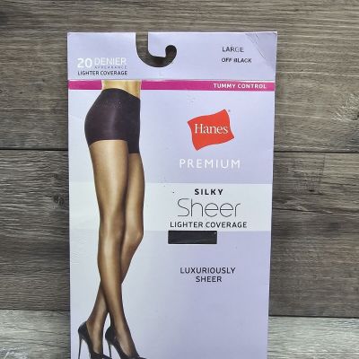 NWT Hanes Premium Silky Lighter Coverage Tummy Control Sheer Off Black Sz: Large