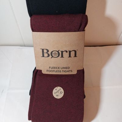 Born Fleece Lined Footless Tights Black & Burgundy 2 pack Super Soft M/L NWT