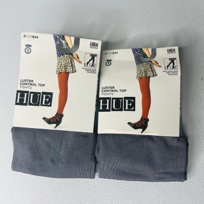 HUE Graphite Luster Control Top Tights Womens Size 1 U2167 - 2 Pair New