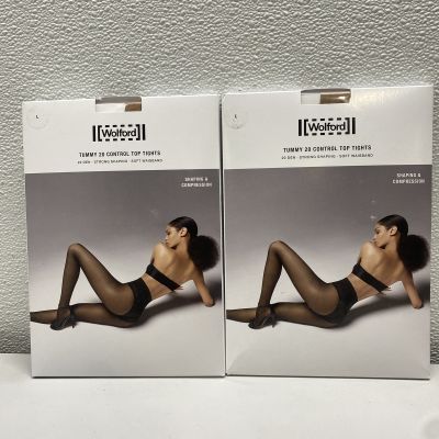 Wolford Womens Tummy 20 Control Top Tights Size L Lot of 2 Gobi