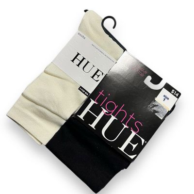 HUE Womens Ultimate Opaque Tights 1 Pair Size 1 Black Free Flat Knit Ivory Sock