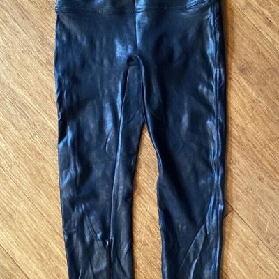 SPANX Faux Leather High Rise Leggings Black Women's Size Large Capri