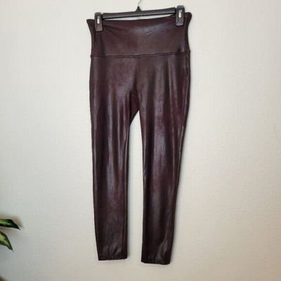 Spanx Size Large Faux Leather Leggings In Oxblood Burgundy Red Shaping