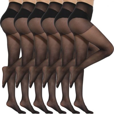 6 Pairs Women's 20D High Waist Sheer Tights with Reinforced Toes