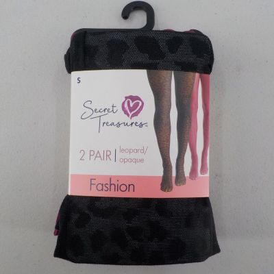 SECRET TREASURES TIGHTS 2 PAIR SIZE S LEOPARD OPAQUE ANIMAL PRINT CRANBERRY NWD