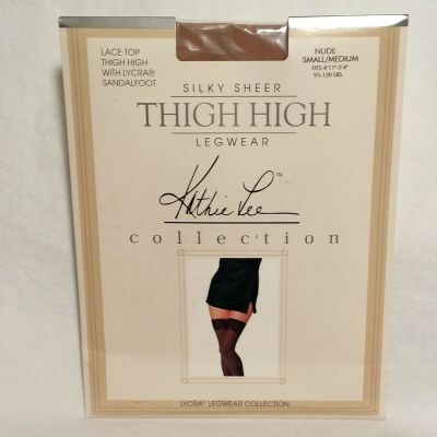 Vintage Kathie Lee Thigh High Lace Top Pantyhose, Nude Sandalfoot Small/Medium