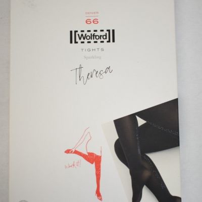 Wolford Theresa Tights Black Blue Crystal Denier 66 14792 9347 Tights NWT Small