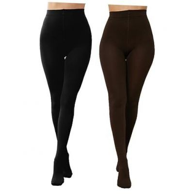 Fleece Lined Tights Women Opaque Tights for Winter Small 1 Black+1 Chocolate