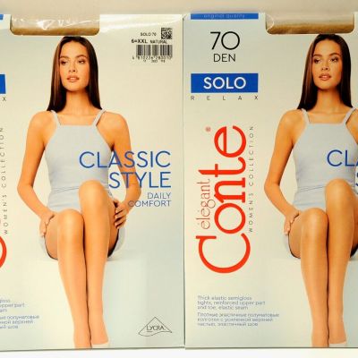 Conte Solo Relax 70 Denier Silky Sheer Pantyhose 2 pairs size 6 Natural