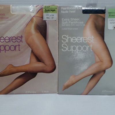 2 Pr. JCPENNEY Sheerest Support Extra Sheer Soft Pantyhose Average White & Navy