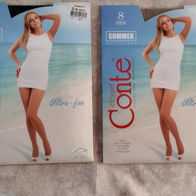 Elegant Conte Ultra Fine Pantyhose - Natural & Nero - Size: 3 - 2 Pairs - Sexy!