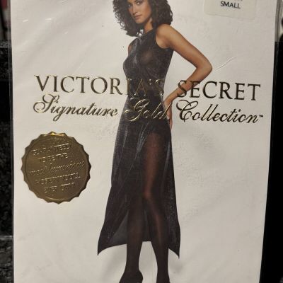 RARE Victoria Secret SIGNATURE Gold Silky Opaque CT Pantyhose Black Small