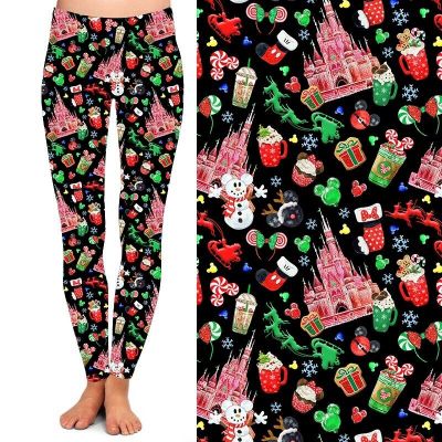 Mouse Ears Castle Snowman Ornament Women's Leggings TC2 Extra Plus Size 20-24