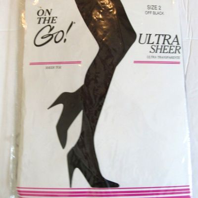 On The Go Ultra Sheer Off Black Sheer Toe Pantyhose Size 2 NWT