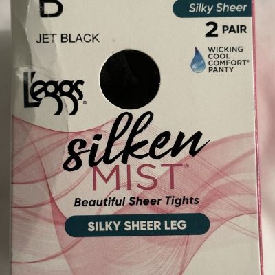 Leggs Silken Jet Black Sheer Leg Pantyhose Size B NEW