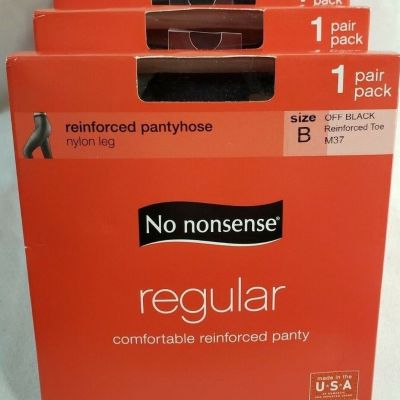 NEW 3 Boxes No Nonsense Reinforced Pantyhose Off Black M37 Size B1 pair each box