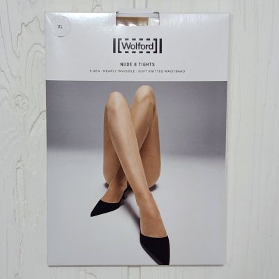 Wolford Nude 8 Denier Sheer Tights Caramel Women's Size XL Hosiery Pantyhose NEW