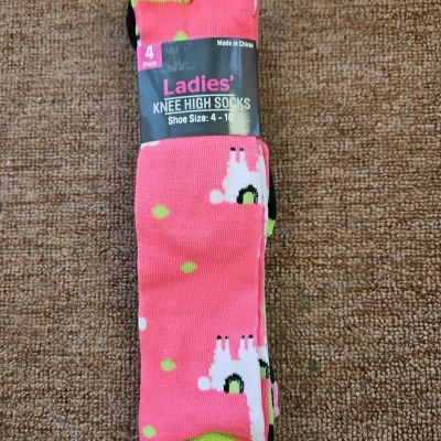 Ladies 4 Pack Knee High Socks Size 4-10