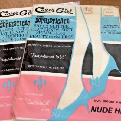 TWO 1960s Cover Girl WHITE Sheer Glitter STOCKINGS - STILL NEW IN PACKAGE