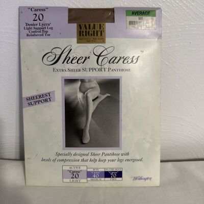 Vintage SHEER CARESS, EXTRA SHEER SUPPORT PANTYHOSE. Average Sand WORTHINGTON