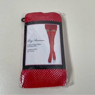 Leg avenue red fishnet thigh high stockings with red bows