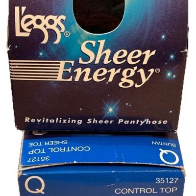 3 Leggs (L'eggs) Sheer Energy Pantyhose Black Suntan Q Sheer Toe Control Top