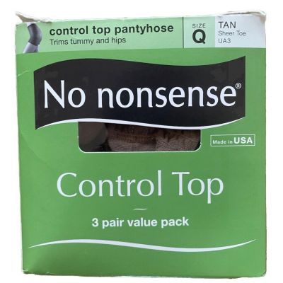 3-Pack No Nonsense Control Top Pantyhose Queen Q Tan Sheer Toe