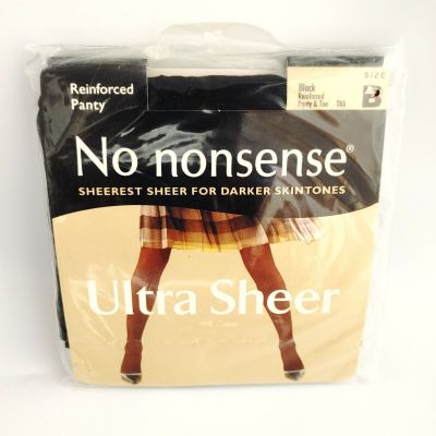 No Nonsense Ultra Sheer Pantyhose Reinforced Panty & Toe Color Black Size B TK6