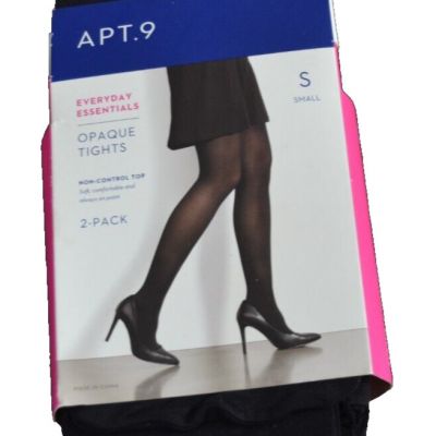 Apt 9 Black Tights Opaque S Size SMALL Non-Control Top Stockings Hose New 2-Pack