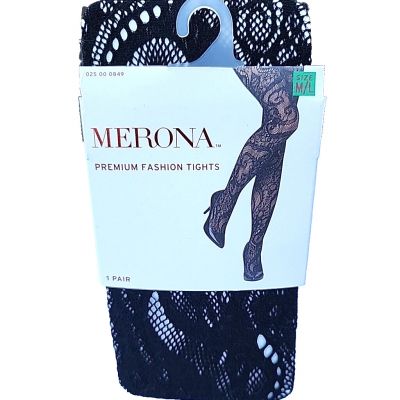 NWT Merona Premium Fashion Tights Black Fancy Lace Sz M/L