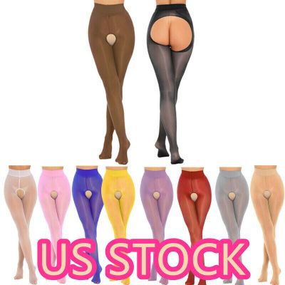 US~Women See-Through Crochless Pantyhose Glossy Lace Stocking Stretchy Lingerar