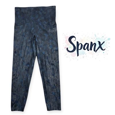 Spanx Booty Boost Active 7/8 Leggings Metallic Navy and Black Reptile Print Med