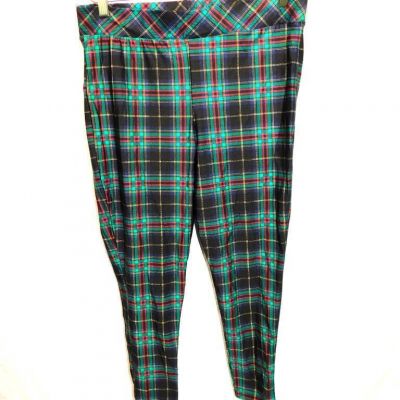 Torrid Size 2 2X Navy Blue Red Tartan Plaid Leggings Mid Rise Elastic Waist