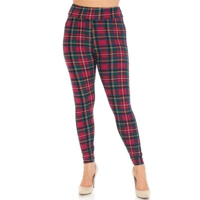 Plus Size Womens Buttery Soft Modish Plaid High Waisted Plus Size Leggings