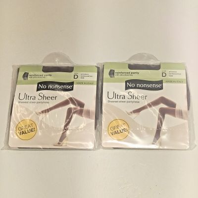 2 PACKS NEW N BAG No Nonsense Size D Jet Brown Ultra Sheer Reinforced Panty Hose