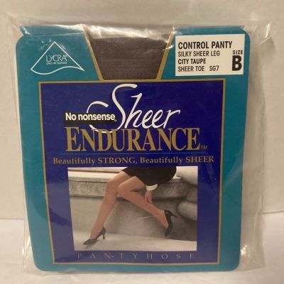 No Nonsense Sheer Endurance Control Top Pantyhose City Taupe Sz B Sheer Toe SG7