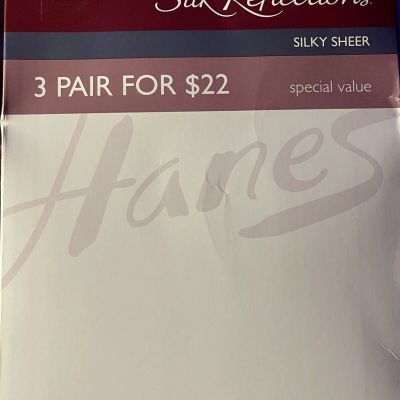 3 Pr Hanes Pantyhose Silk Reflection Silky Sheer Control Top Little Color Sz EF