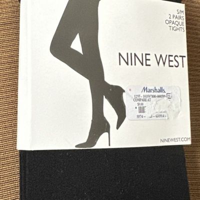 Nine West Opaque Tights 2 Pair Black Size S/M NEW Sealed Small Medium Footed