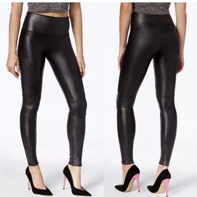 SPANX Faux Leather Shiny MOTO LEGGINGS-20136R-BLACK-Size SP